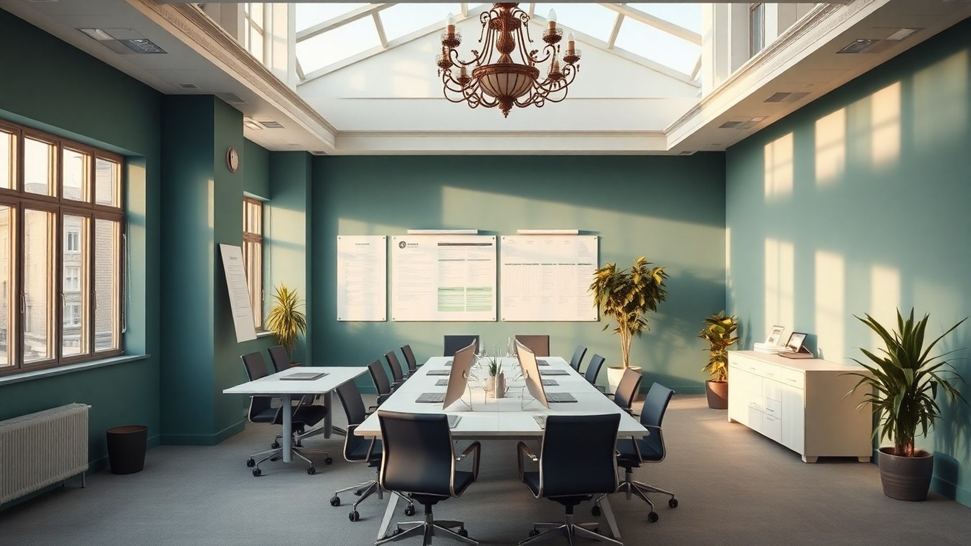 Moderní open-space kancelář Českého Atelieru s tyrkysovými akcenty